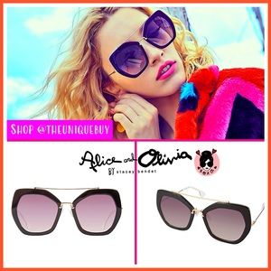 Alice + Olivia Square Geometric Bowery Black Sunglasses